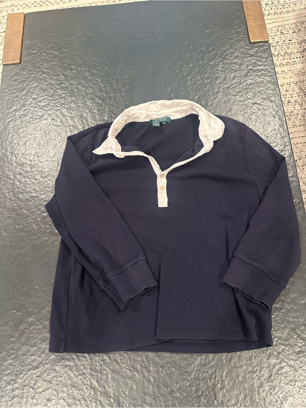 VTG Lauren Ralph Lauren Navy 3/4 Sleeve Top with White Collar